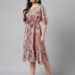 Janasya Women's Pink Satin Digital Floral Printed A-line Ethnic Dress | Swadesiicart