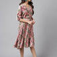 Janasya Women's Pink Satin Digital Floral Printed A-line Ethnic Dress | Swadesiicart