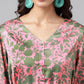 Janasya Women's Pink Satin Digital Floral Printed A-line Ethnic Dress | Swadesiicart