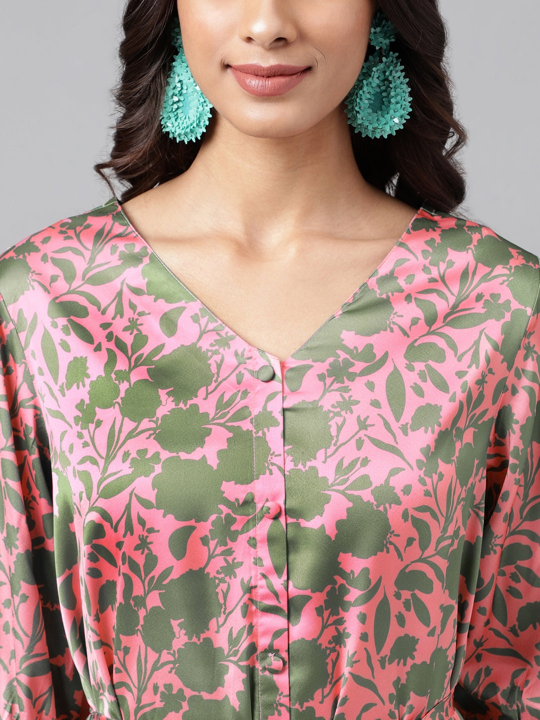 Janasya Women's Pink Satin Digital Floral Printed A-line Ethnic Dress | Swadesiicart