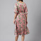 Janasya Women's Pink Satin Digital Floral Printed A-line Ethnic Dress | Swadesiicart