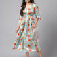 Janasya Women's Orange Satin Digital Floral Printed Flared Casual Dress | Swadesiicart
