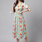Janasya Women's Orange Satin Digital Floral Printed Flared Casual Dress | Swadesiicart