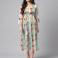 Janasya Women's Orange Satin Digital Floral Printed Flared Casual Dress | Swadesiicart