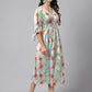 Janasya Women's Orange Satin Digital Floral Printed Flared Casual Dress | Swadesiicart