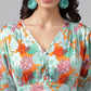 Janasya Women's Orange Satin Digital Floral Printed Flared Casual Dress | Swadesiicart