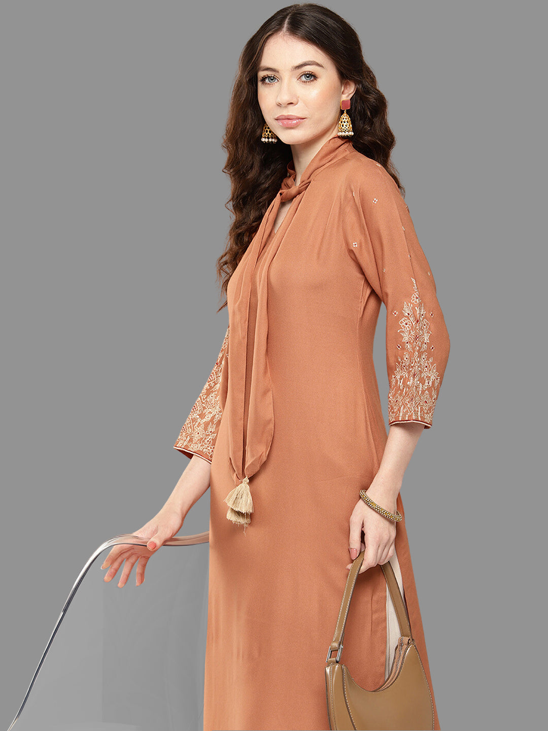 Janasya Peach Rayon Solid Straight Kurta | Swadesiicart