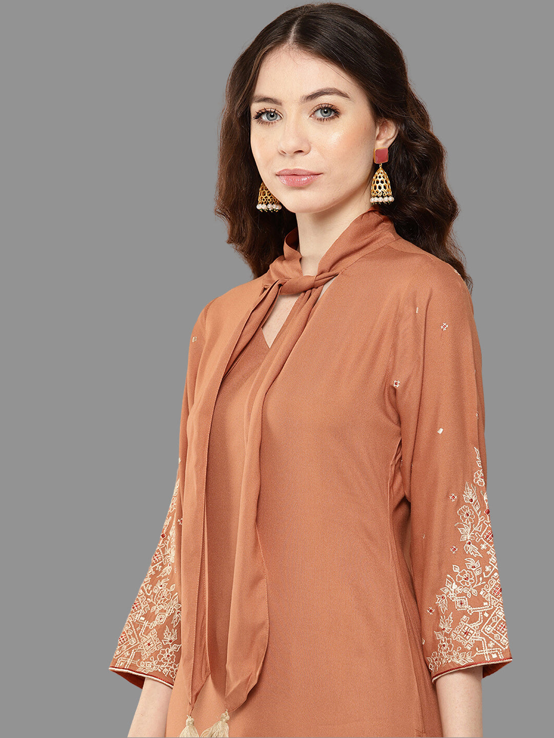 Janasya Peach Rayon Solid Straight Kurta | Swadesiicart