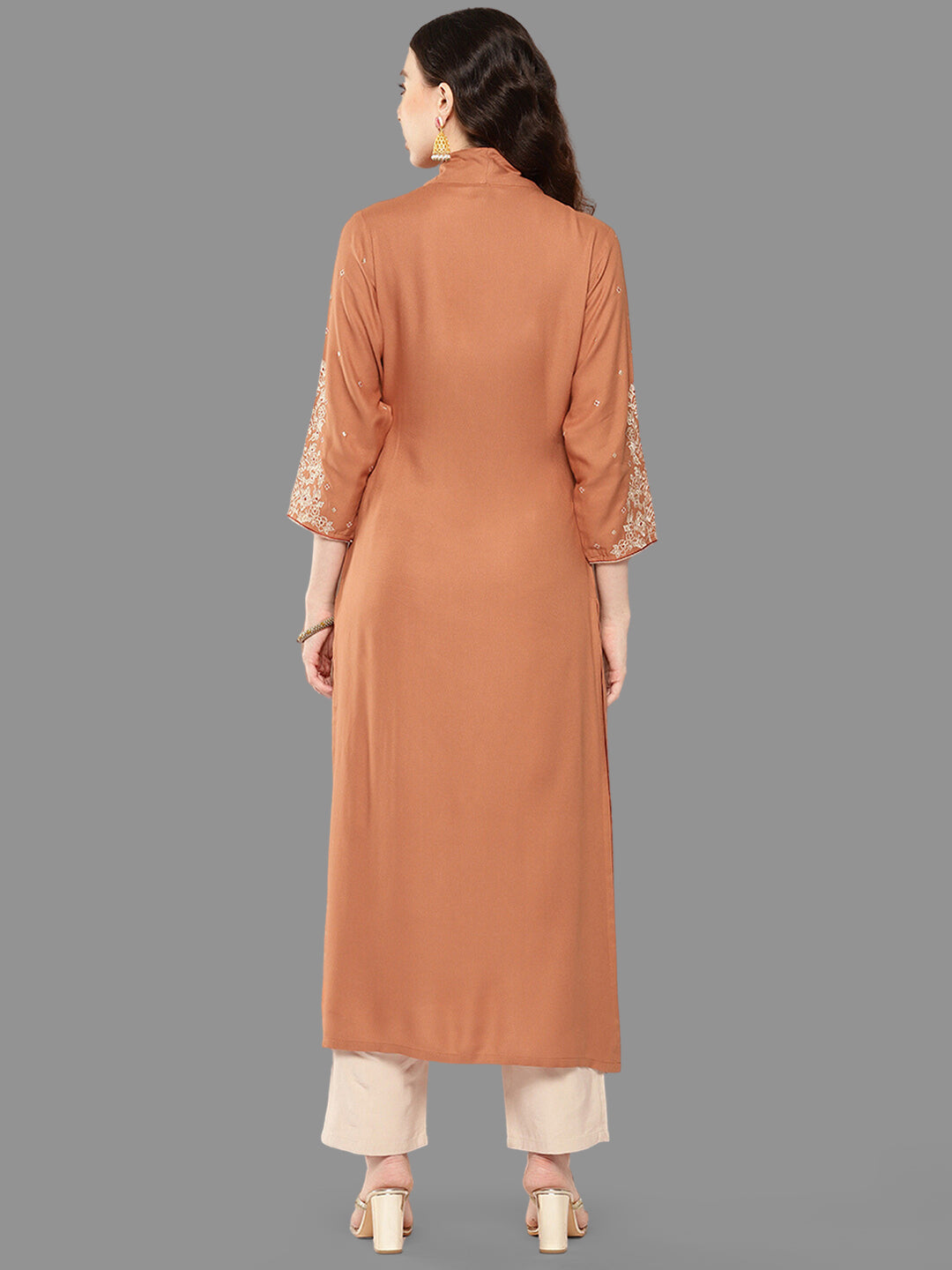 Janasya Peach Rayon Solid Straight Kurta | Swadesiicart