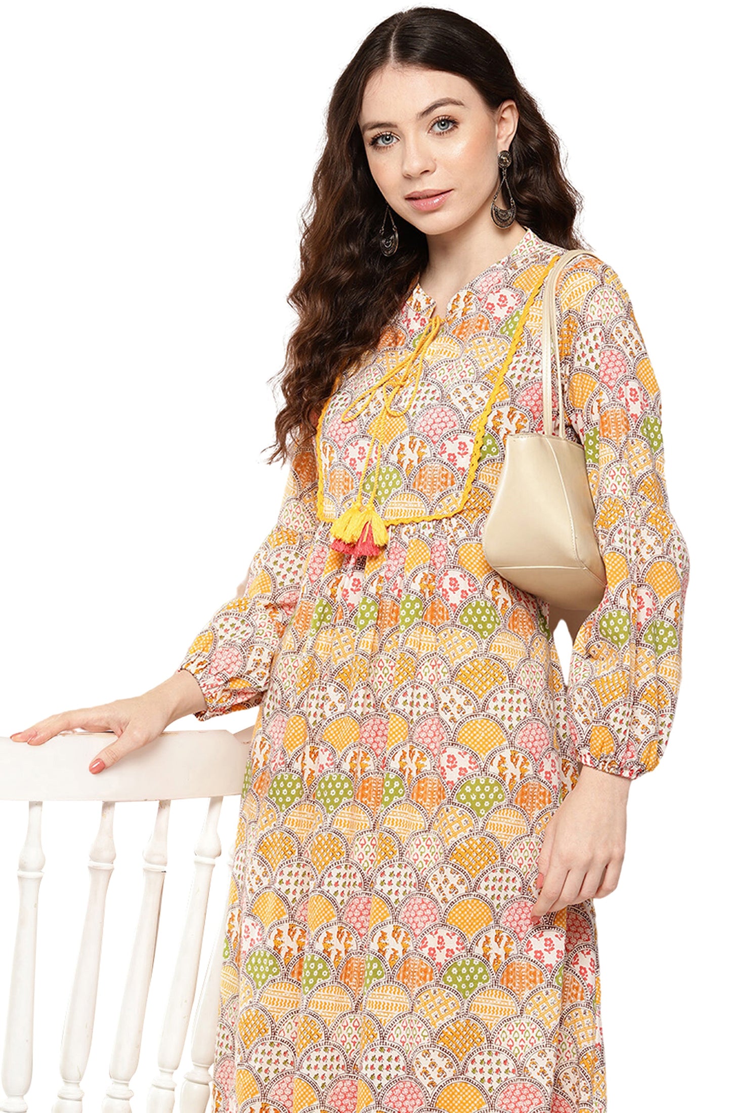 Janasya Multicolor Cotton Ethnic Motifs A-Line Kurta - Swadesiicart