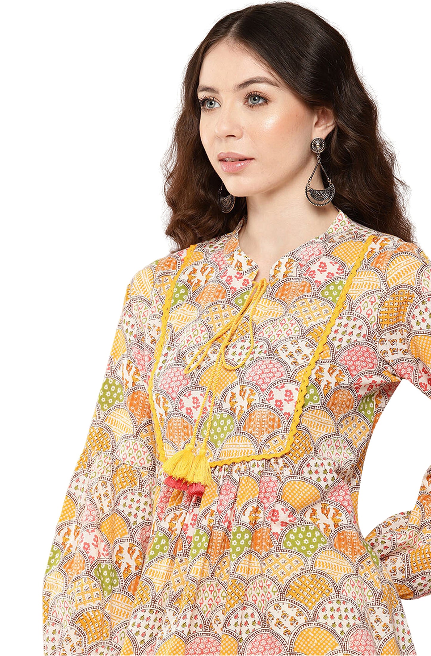 Janasya Multicolor Cotton Ethnic Motifs A-Line Kurta - Swadesiicart