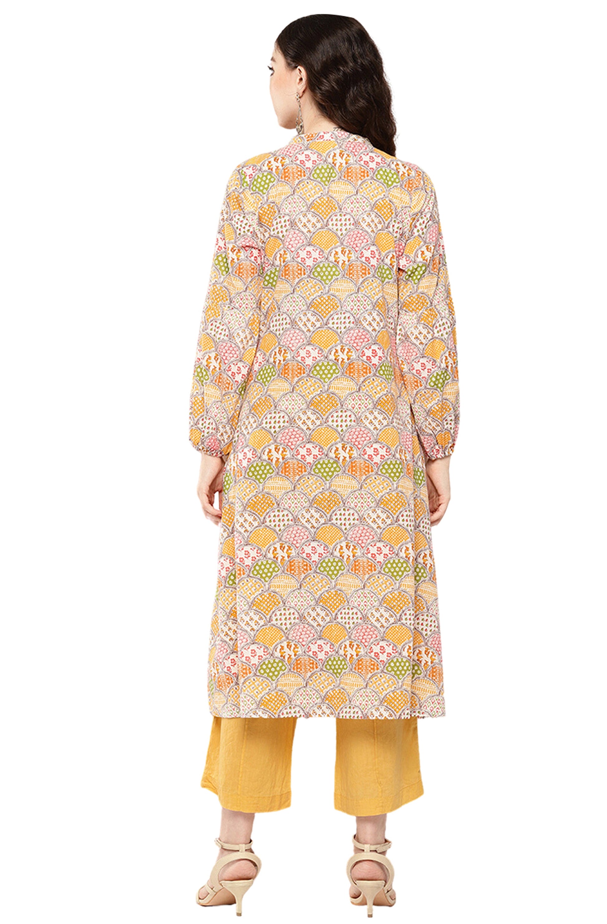 Janasya Multicolor Cotton Ethnic Motifs A-Line Kurta - Swadesiicart