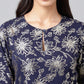 Janasya Women's Navy Blue Georgette Foil Printed Festive A-Line Kurta | Swadesiicart