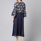 Janasya Women's Navy Blue Georgette Foil Printed Festive A-Line Kurta | Swadesiicart