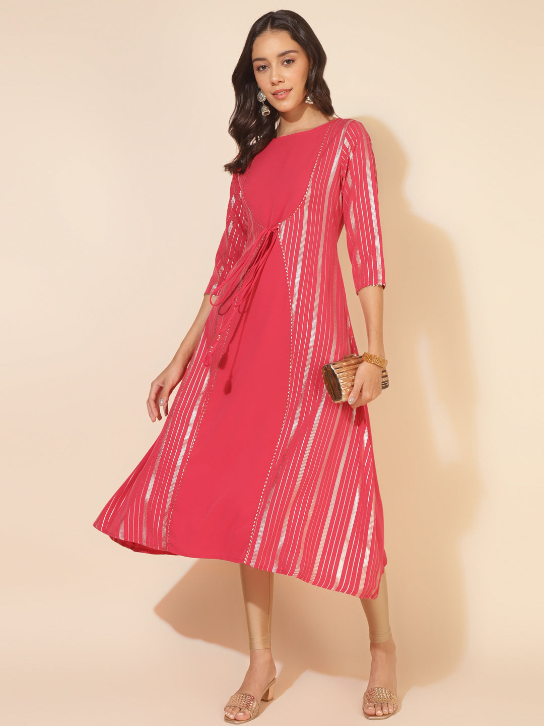 Janasya Dark Pink Crepe Foil Printed Casual Kurta | Swadesiicart