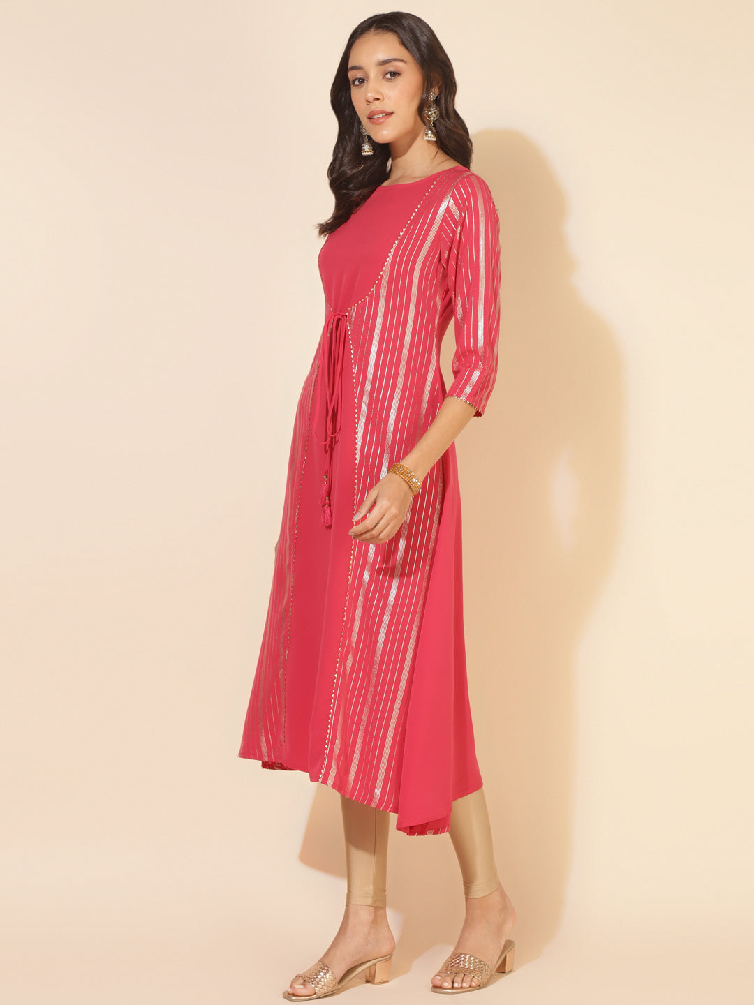 Janasya Dark Pink Crepe Foil Printed Casual Kurta | Swadesiicart