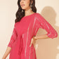 Janasya Dark Pink Crepe Foil Printed Casual Kurta | Swadesiicart