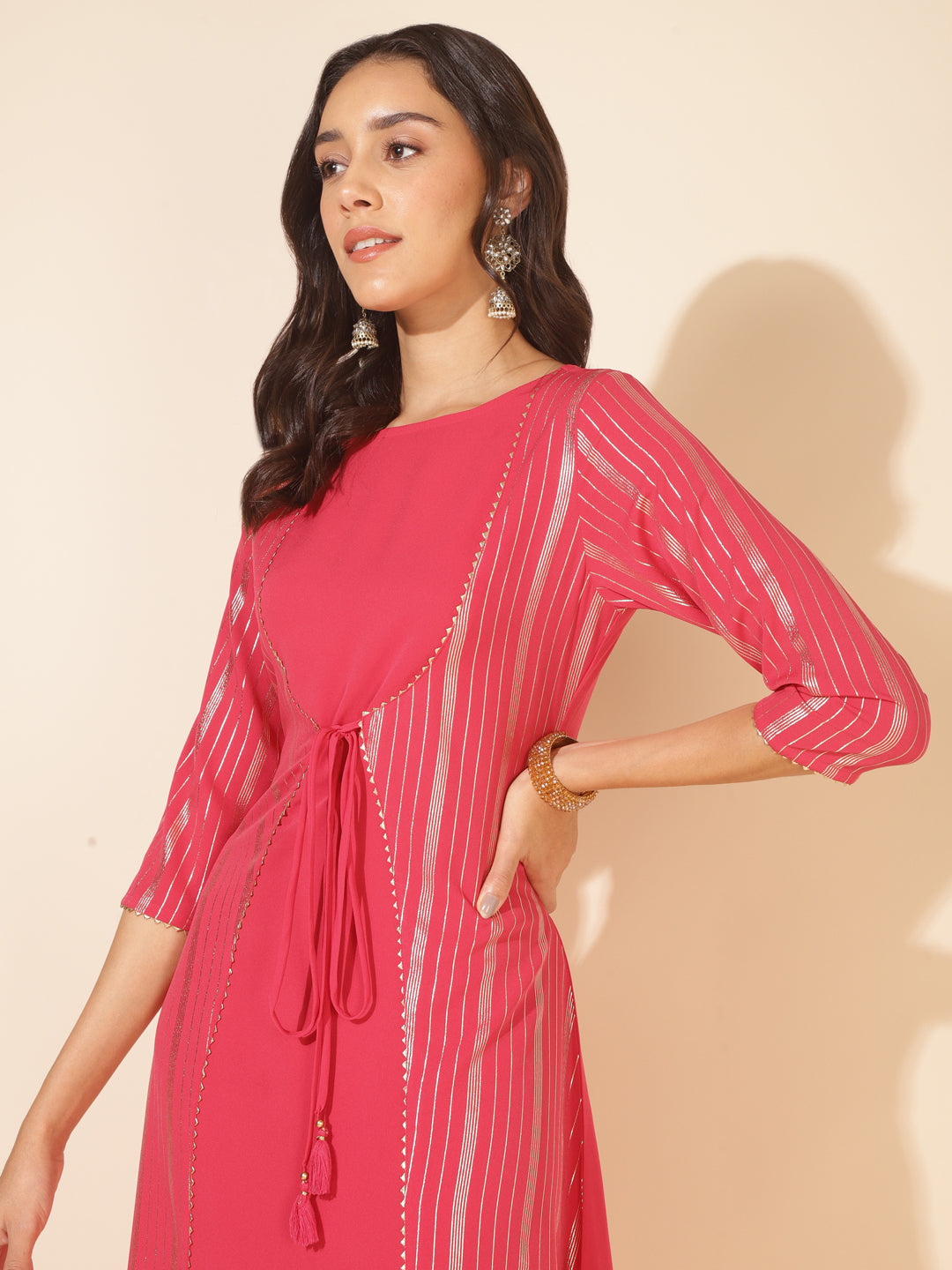 Janasya Dark Pink Crepe Foil Printed Casual Kurta | Swadesiicart