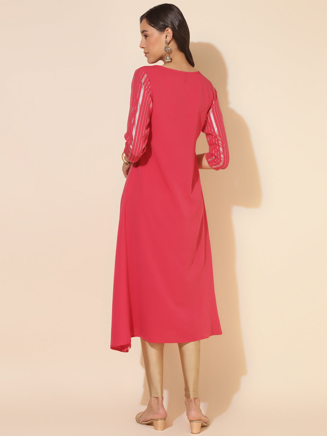 Janasya Dark Pink Crepe Foil Printed Casual Kurta | Swadesiicart