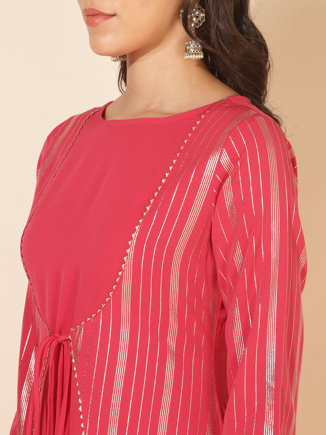 Janasya Dark Pink Crepe Foil Printed Casual Kurta | Swadesiicart