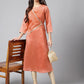 Janasya Women's Peach Crepe Silk Embellished Festive A-Line Kurta | Swadesiicart