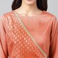 Janasya Women's Peach Crepe Silk Embellished Festive A-Line Kurta | Swadesiicart
