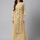 Janasya Women's Beige Crepe Embellished Festive A-Line Kurta | Swadesiicart