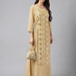 Janasya Women's Beige Crepe Embellished Festive A-Line Kurta | Swadesiicart