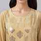 Janasya Women's Beige Crepe Embellished Festive A-Line Kurta | Swadesiicart