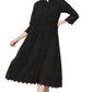 Janasya Black Cotton Solid Flared Casual Dress | Swadesiicart