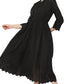 Janasya Black Cotton Solid Flared Casual Dress | Swadesiicart