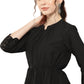Janasya Black Cotton Solid Flared Casual Dress | Swadesiicart