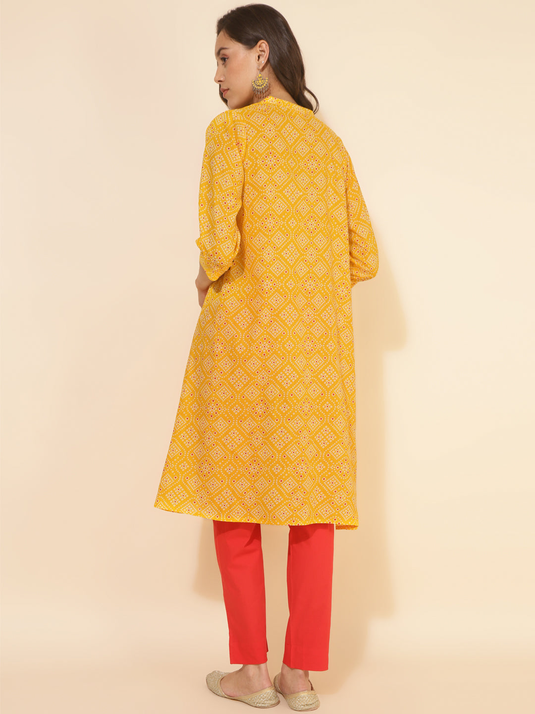 Janasya Yellow Cotton Bandhani Printed Casual Kurta - Swadesiicart