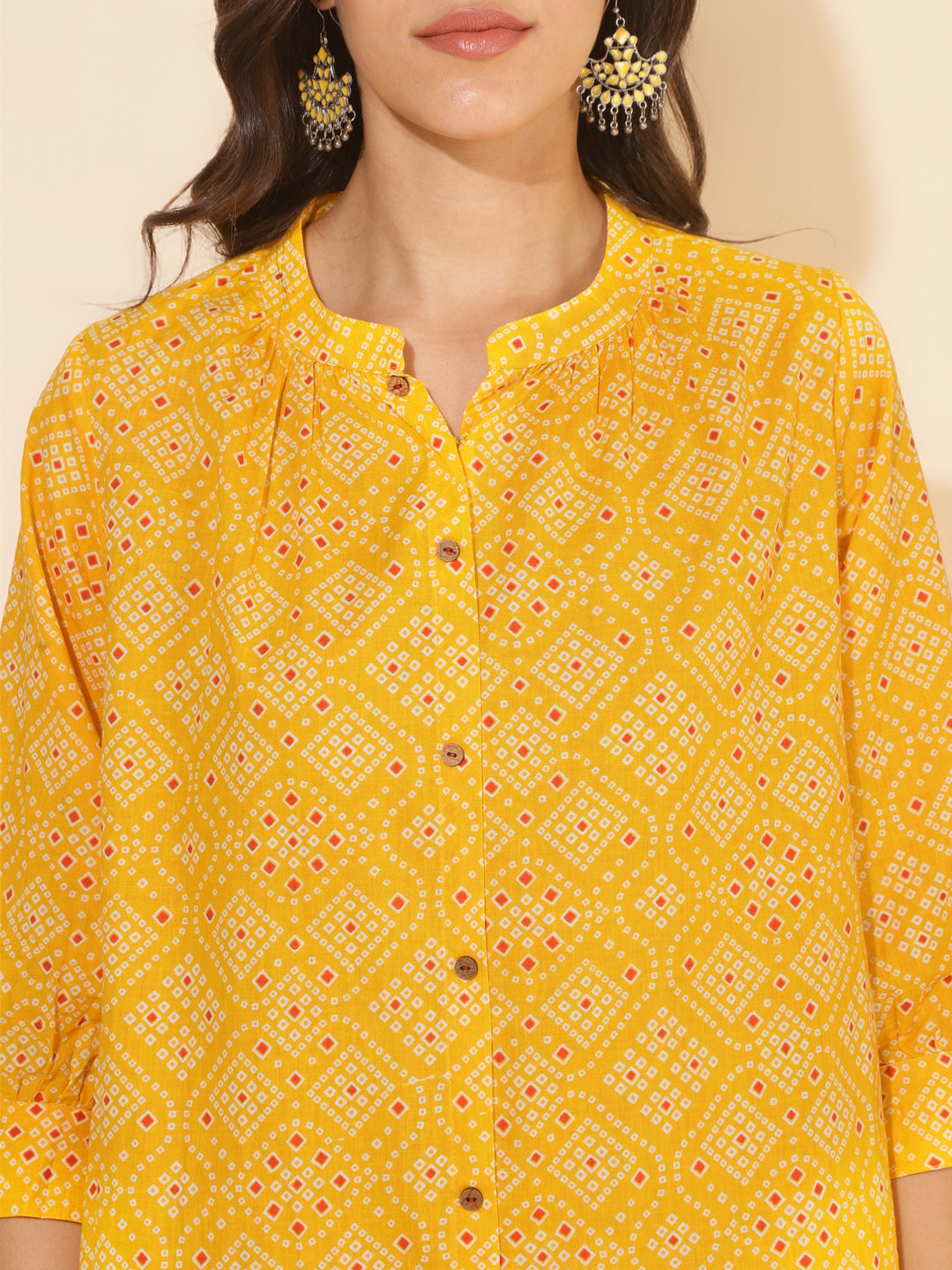 Janasya Yellow Cotton Bandhani Printed Casual Kurta - Swadesiicart