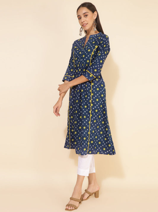 Janasya Blue Cotton Bandhani Printed Casual Kurta | Swadesiicart