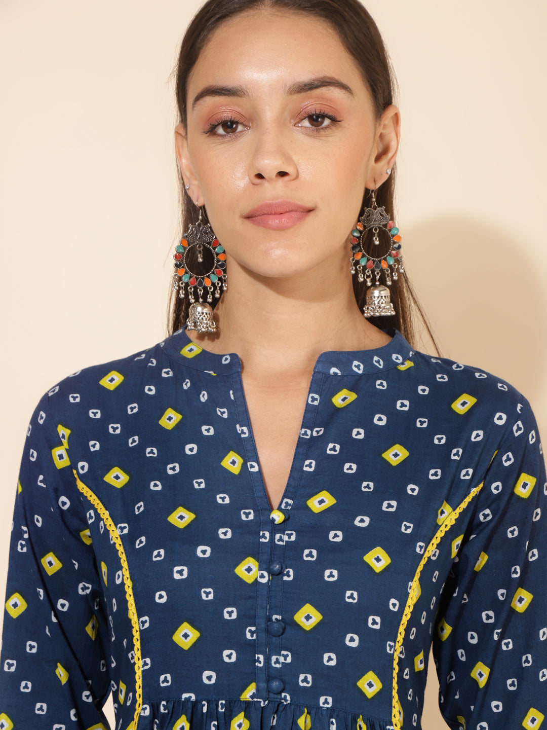Janasya Blue Cotton Bandhani Printed Casual Kurta | Swadesiicart