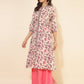 Janasya Beige Cotton Floral Printed Casual Kurta | Swadesiicart