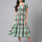 Janasya Green Moss Digital Floral Printed A-line Casual Dress | Swadesiicart