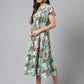 Janasya Green Moss Digital Floral Printed A-line Casual Dress | Swadesiicart