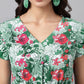Janasya Green Moss Digital Floral Printed A-line Casual Dress | Swadesiicart