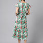 Janasya Green Moss Digital Floral Printed A-line Casual Dress | Swadesiicart