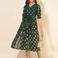 Janasya Bottle Green Georgette Foil Printed Festive Kurta | Swadesiicart