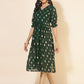 Janasya Bottle Green Georgette Foil Printed Festive Kurta | Swadesiicart