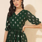 Janasya Bottle Green Georgette Foil Printed Festive Kurta | Swadesiicart