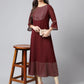 Janasya Women's Wine Crepe Foil Printed Festive A-Line Kurta | Swadesiicart