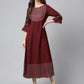 Janasya Women's Wine Crepe Foil Printed Festive A-Line Kurta | Swadesiicart