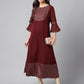 Janasya Women's Wine Crepe Foil Printed Festive A-Line Kurta | Swadesiicart