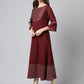 Janasya Women's Wine Crepe Foil Printed Festive A-Line Kurta | Swadesiicart