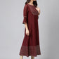 Janasya Women's Wine Crepe Foil Printed Festive A-Line Kurta | Swadesiicart