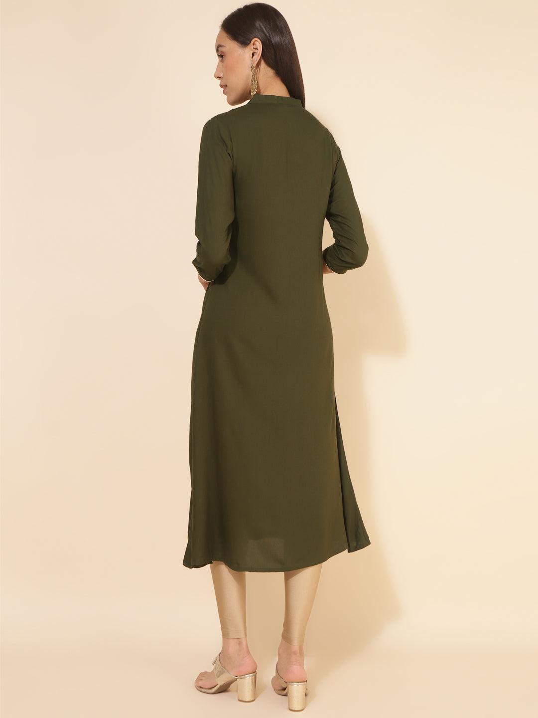 Janasya Olive Rayon Yoke Embroidered Casual Kurta | Swadesiicart